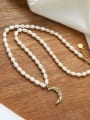 thumb Stainless steel Freshwater Pearl Moon Minimalist Necklace 0