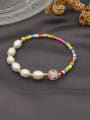 thumb Freshwater Pearl Multi Color Glass Bead Bohemia Stretch Bracelet 3