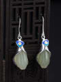 thumb 925 Sterling Silver Jade Flower Vintage Hook Earring 1