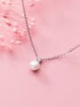 thumb 925 Sterling Silver Imitation Pearl Simple Round Bead Pendant Necklace 0