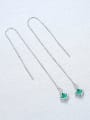 thumb 925 Sterling Silver Cubic Zirconia Green Square Minimalist Threader Earring 3