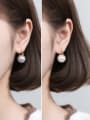 thumb 925 Sterling Silver Imitation Pearl Geometric Minimalist Huggie Earring 2