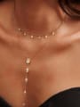 thumb 925 Sterling Silver Cubic Zirconia Double Layer Chain Tassel Lariat Necklace 1
