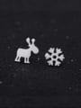 thumb 925 Sterling Silver  Cute Asymmetrical Brushed Christmas Moose Snowflakes Stud Earring 3