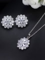 thumb Brass Cubic Zirconia Dainty Flower  Earring and Necklace Set 0