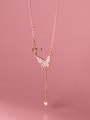 thumb 925 Sterling Silver Cubic Zirconia Butterfly Minimalist Tassel Necklace 1