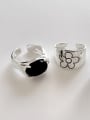 thumb 925 Sterling Silver Flower Vintage Black Agate  Band Ring 0