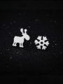 thumb 925 Sterling Silver  Cute Asymmetrical Brushed Christmas Moose Snowflakes Stud Earring 0
