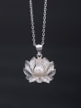thumb 925 Sterling Silver Imitation Pearl  Vintage Lotus Pendant Necklace 0