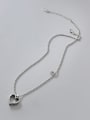 thumb 925 Sterling Silver Heart Minimalist Beaded Necklace 0