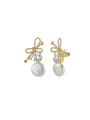 thumb 925 Sterling Silver Imitation Pearl Bowknot Vintage Drop Earring 0