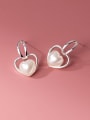 thumb 925 Sterling Silver Imitation Pearl Heart Minimalist Drop Earring 2