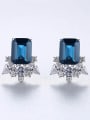 thumb 925 Sterling Silver Cubic Zirconia Blue Square Dainty Stud Earring 2