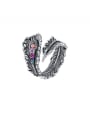 thumb 925 Sterling Silver Rhinestone Feather Vintage Band Ring 0
