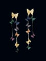 thumb Brass Cubic Zirconia Butterfly Tassel Luxury Cluster Earring 0