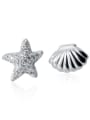 thumb 925 Sterling Silver Cute Full diamond starfish asymmetry shell Stud Earring 3