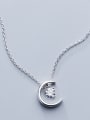 thumb 925 Sterling Silver Simple Fashion Single Diamond Moon Pendant Necklace 1