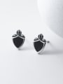 thumb 925 Sterling Silver Obsidian Heart Vintage Stud Earring 0