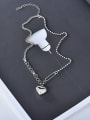thumb 925 Sterling Silver  Asymmetric chain Hip Hop Heart Pendant Necklace 0