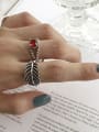 thumb S925 pure silver red zircon twist antique mouth plain silver ring 0