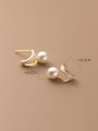 thumb 925 Sterling Silver Imitation Pearl Enamel Geometric Minimalist Stud Earring 3