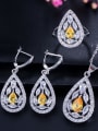 thumb Drop Brass Cubic Zirconia Luxury Water  Earring and Necklace Set 1