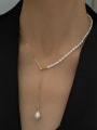 thumb Titanium Steel Imitation Pearl Tassel Minimalist Lariat Necklace 2