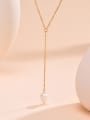 thumb Stainless steel Imitation Pearl Tassel Minimalist Lariat Necklace 0