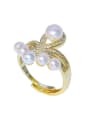 thumb Brass Freshwater Pearl Flower Vintage Band Ring 0