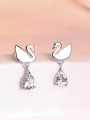 thumb 925 Sterling Silver Cubic Zirconia Swan Cute Stud Earring 2