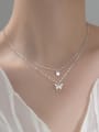 thumb 925 Sterling Silver Cubic Zirconia Butterfly Minimalist Multi Strand Necklace 2
