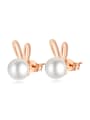 thumb Titanium Steel Imitation Pearl Rabbit Cute Stud Earring 0