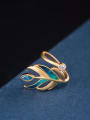 thumb 925 Sterling Silver Enamel Feather Vintage Band Ring 2