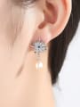 thumb 925 Sterling Silver Fashion Asymmetric Snowflake Moon Freshwater Pearl Drop Earring 3