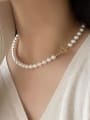 thumb 925 Sterling Silver Imitation Pearl Geometric Vintage Beaded Necklace 1