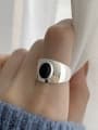 thumb 925 Sterling Silver Obsidian Geometric Vintage Band Ring 1