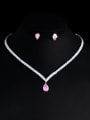 thumb Brass Cubic Zirconia  Water Drop Earring and Necklace Set 0
