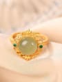 thumb 925 Sterling Silver Jade Flower Vintage Band Ring 0
