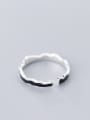 thumb 925 Sterling Silver Enamel Black Irregular Minimalist  Wave Free Size Ring 2