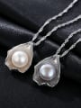 thumb 925 Sterling Silver Freshwater Pearl Water wave chain Freshwater Pearl Pendant Necklace 2