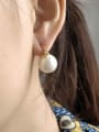 thumb 925 Sterling Silver Imitation Pearl Big Shell Pearl Small Gold Button Earring 2