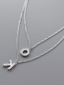 thumb 925 Sterling Silver Cubic Zirconia Letter Minimalist Multi Strand Necklace 3