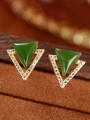 thumb 925 Sterling Silver Jade Triangle Vintage Stud Earring 2