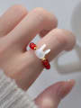thumb 925 Sterling Silver Carnelian Rabbit Cute Bead Ring 1