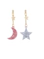 thumb Brass  Minimalist Hollow out Weave Texture Moon Star Hook Earring 0