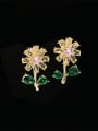 thumb Brass Cubic Zirconia Flower Luxury Stud Earring 2