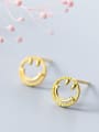 thumb 925 Sterling Silver  Minimalist  Simple golden smiley Stud Earring 2