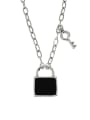 thumb 925 Sterling Silver Enamel Square Vintage Necklace 0