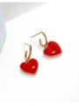 thumb Alloy Cubic Zirconia Red Enamel Heart Dainty Drop Earring 3