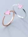 thumb 925 Sterling Silver Crystal Pink Heart Minimalist Band Ring 0